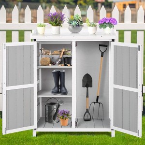 Outdoor Cabinet with Metal Tabletop Garden Potting Bench Table - 1 of 4