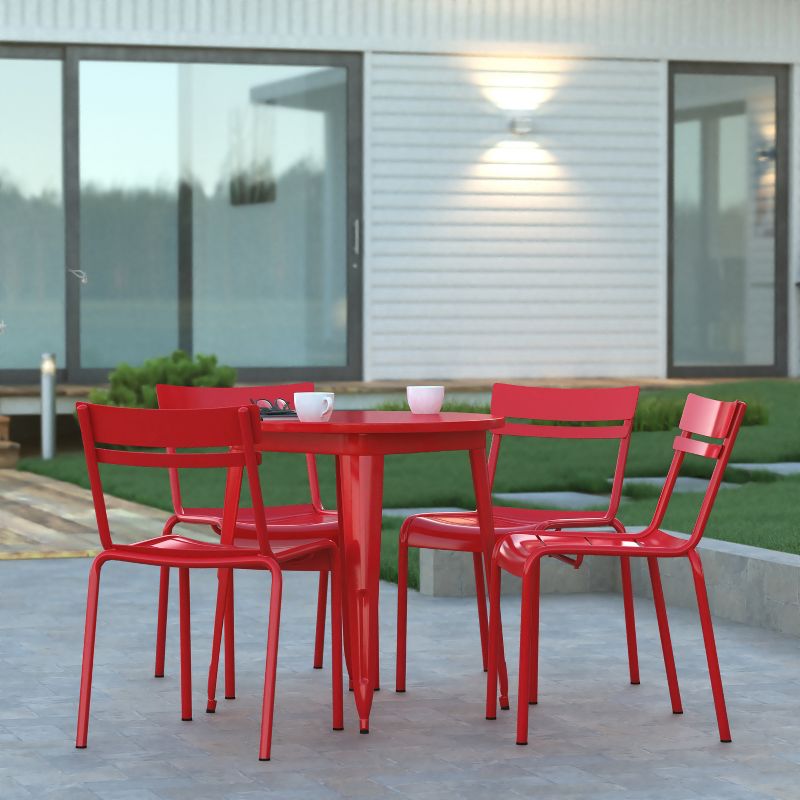 Emma and Oliver Armless Powder Coated Steel Stacking Dining Chair with 2 Slat Back for Indoor-Outdoor Use, 5 of 12
