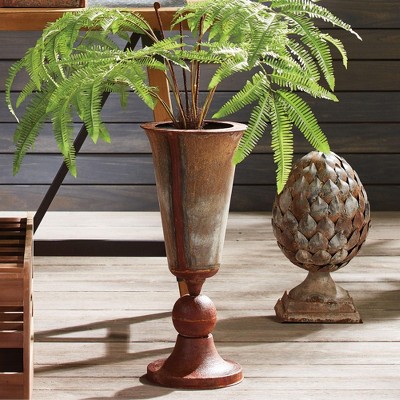Rustic Bronze and Gray Metal Tapered Urn Vase
