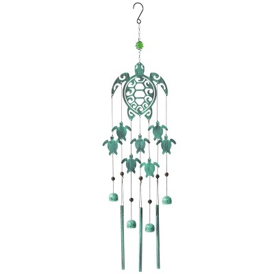 31" Rustic Sea Green Iron Turtle Wind Chimes