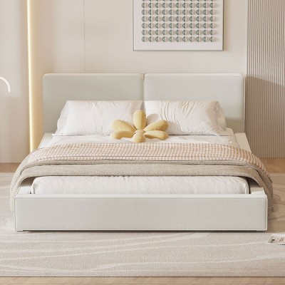 Queen Bed Frame With Headboard, Upholstered Platform Bed With Velvet Fabric, Grounded Bed With Solid Frame, Beds Modern-Cuddlewood