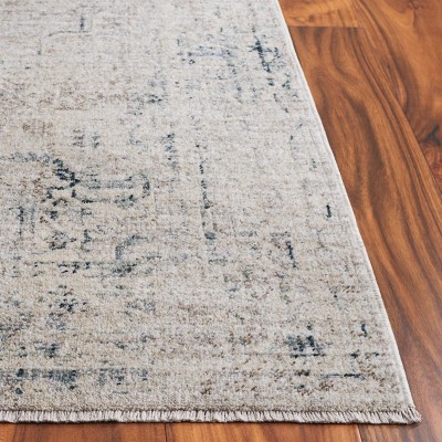 Distressed Blue and Gray Synthetic Rectangular Area Rug
