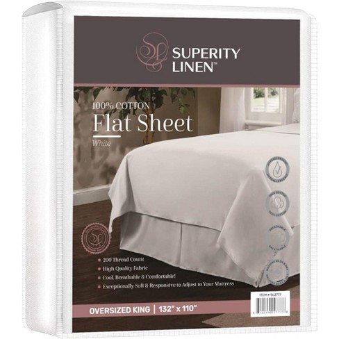 Superity Linen Oversized King Flat Sheet Only - 100% Cotton Breathable & Comfortable Fabric Flat Bed Sheets (132x110) (Oversize King)