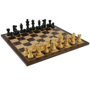 WorldWise Imports Chess Set - Small Black French Chessmen on Ebony Veneer Chess Board - 1 of 3