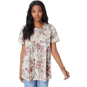 Roaman's Women's Plus Size Sequined Swing Tee - 1 of 4