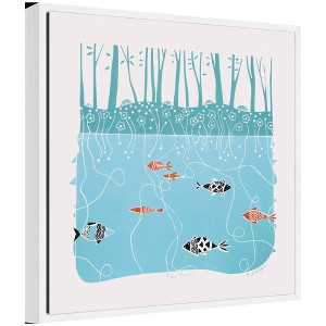 Kate & Laurel All Things Decor 22"x22" Sylvie Coastal Blue River Linocut Framed Canvas by Giuliana Lazzerini White - 1 of 4