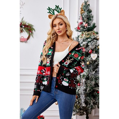 WhizMax Women's Ugly Christmas Sweater Caidigans Knitted Long Sleeve Open Front Pullover Sweaters