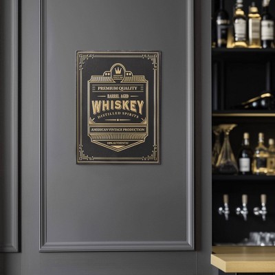 Embossed Black and Gold Metal Whiskey Bar Sign 12" x 16"