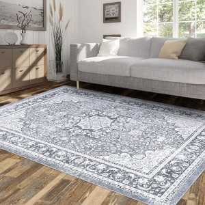 Vintage Area Rug for Living Room Bedroom Machine Washable Distressed Rug Non-Slip Low Pile Stain-Resistant Dining Accent Carpet No-Shedding - 1 of 4