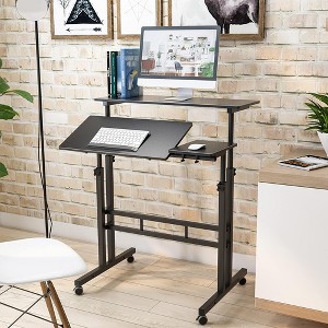 31" Adjustable Mobile Standing Desk with Wheels, Sit-Stand Desk, Portable Rolling Computer Desk - 1 of 4
