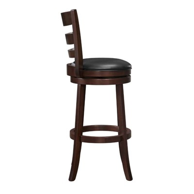 Cherry Wood Swivel Bar Stool with Black Leather Seat