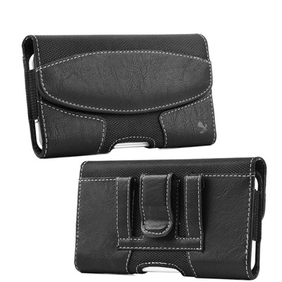 LUXMO Large Horizontal Universal Suede Leather Pouch - Black