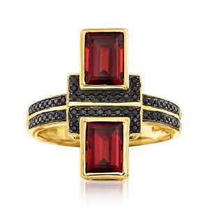 Ross-Simons 2.40 ct. t.w. Burgundy Garnet and .10 ct. t.w. Black Spinel Ring in 18kt Gold Over Sterling - 1 of 4