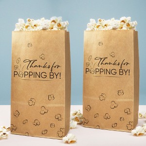 Big Dot of Happiness Thanks for Popping By Popcorn Bags, Party Favor Snack Treats, Free-Standing Individual Kraft Brown Paper Bags - 25 Count - 1 of 4
