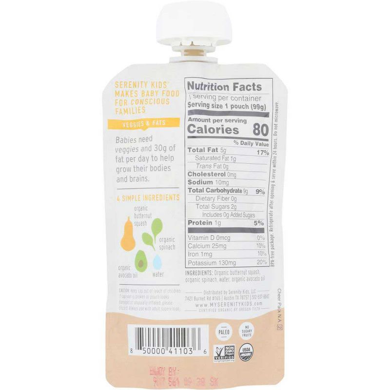Serenity Kids Organic Butternut Squash and Spinach Puree 6+ Months - Case of 6/3.5 oz, 3 of 8