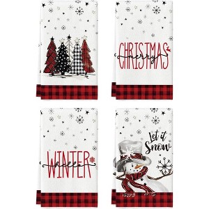 4-Pack Christmas Kitchen Towels with Red Black Buffalo Plaid Design, Seasonal Winter Decoration Han - 1 of 4