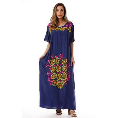 Riviera Sun Mexican Embroidered Maxi Dress with Double Side Slits