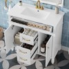 MAYEERTY 36" Bathroom Vanity with Sink White Freestanding Ceramic Basin MDF Solid Wood Flip-Out Drawer Soft Close Doors Golden Handles - 3 of 4