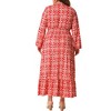 Agnes Orinda Women's Plus Size Boho Floral Deep V Neck Waist Wrap Long Sleeve Loose Maxi Dresses - 4 of 4