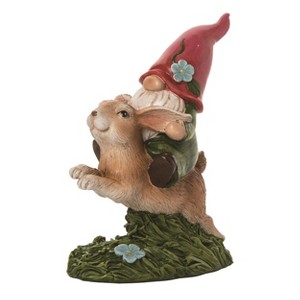 Transpac Resin 6" Brown Spring Gnome Bunny Rider Figurine - 1 of 2