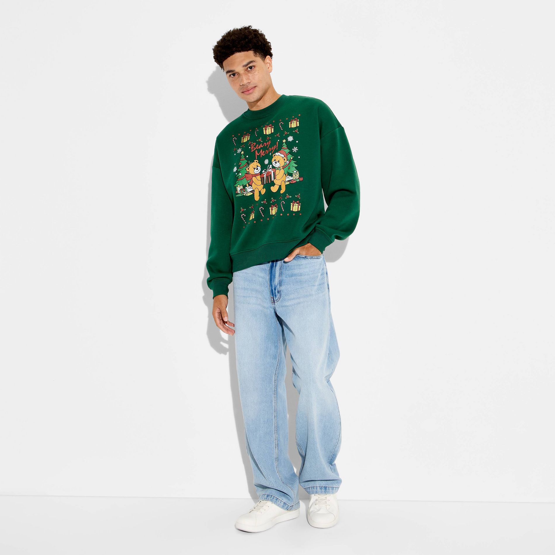 Men's Holiday Bears Christmas Tree Crewneck Sweatshirt - Original Use™ Green