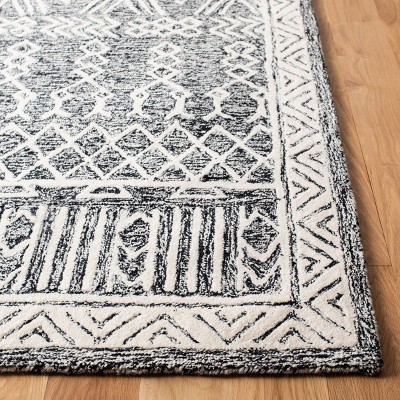 Handmade Abstract Black Wool 6' Square Tufted Area Rug