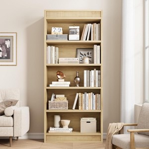 TackView Farmhouse 5-Tier Tall Bookcase with Display Rack & Fluted Design - Rustic Wood Bookshelf for Office or Library - 1 of 4