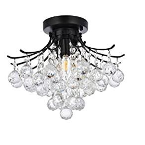 Matte Black and Crystal 16-Inch Flush Mount Light