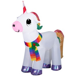 Gemmy Christmas Inflatable Unicorn with a Rainbow Scarf and Iridescent Accents, 3.5 ft Tall, Multi - 1 of 4