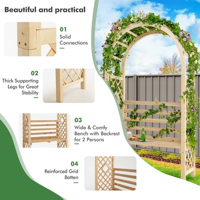 Natural Fir Wood Garden Bench Arch Arbor with Trellis
