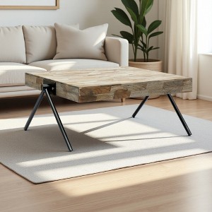 Mango Wood & Iron Industrial Coffee Table - 1 of 4