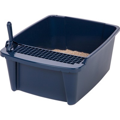 Large Navy Enclosed Cat Litter Box with Scoop