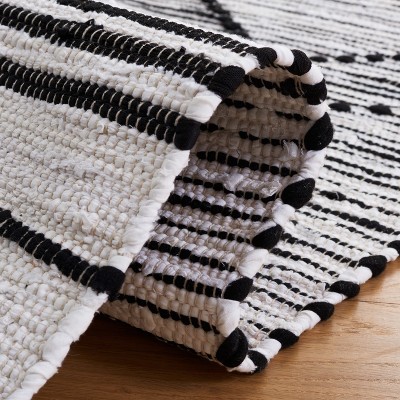 Black and White Striped Wool Cotton 4' x 6' Rug