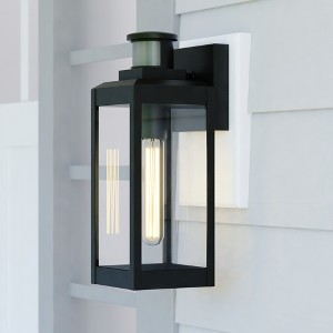 VAXCEL Kinzie Black Motion Sensor Dusk to Dawn Outdoor Wall Light Clear Glass - 1 of 4