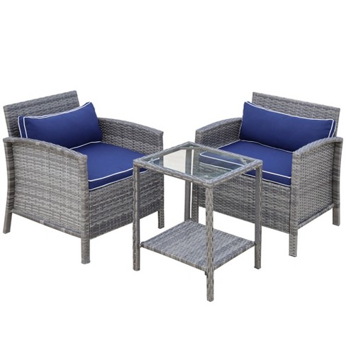 Outsunny 3 Pieces Patio Folding Bistro Set, Outdoor Pine Wood Table And  Chairs Set With Tie-on Cushion & Square Coffee Table, Dark Blue : Target