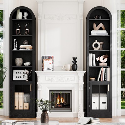 GlasFlength Decorative Storage Cabinets Modern Chic Organizer for Stylish Living Room Spaces, Black,16.1”*10.2”*71.1"