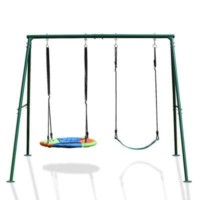 JUJABU 2 Seat Swing Sets with Stand for Backyard for Kids