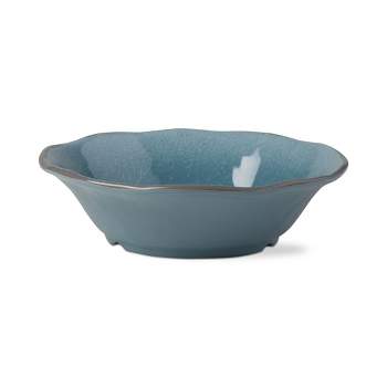 tagltd 16 oz. 7 in. Veranda Cracked Glazed Solid Aqua Wavy Edge Melamine Serving Bowls 4 pc Dishwasher Safe Indoor Outdoor