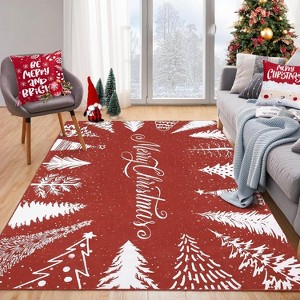 Christmas Rug Washable Merry CHristmas Tree Area Rugs for Living Room Bedroom Soft Non Slip Non Shedding Throw Rugs - 1 of 4