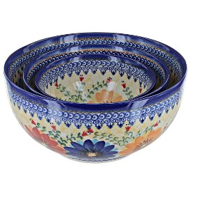 Blue Rose Polish Pottery 7400 Vena 3PC Serving Bowl Set - 1 of 1
