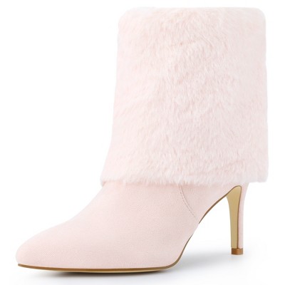BLISSFUL STEP Women's Faux Fur Stiletto Heel Pointed Toe Ankle Boots