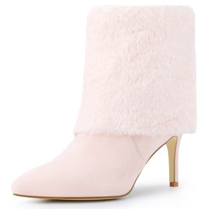 BLISSFUL STEP Women's Faux Fur Stiletto Heel Pointed Toe Ankle Boots - 1 of 4