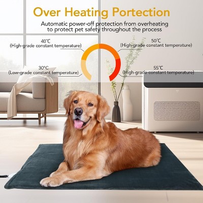 Electric Heated Mat with 6 Temp Settings & 5 Timer Options, Waterproof Pet Heating Pad, Chew-Resistant Cord for Cats/Dogs, Gray 28x16in