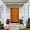 Lirago 2 Panel Plank Arch Top Fiberglass Front Doors 36  inch  x 80  inch  Left Hand Inswing Brown Wooden Grain Finish with Door Jamb - 3 of 4