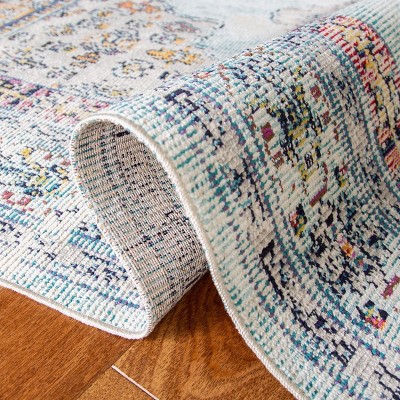 Crystal Blue and Grey Hand-knotted Synthetic Square Rug