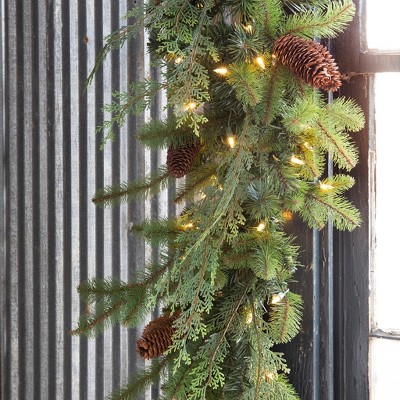 Park Hill Collection Mixed Evergreen Garland with LED Lights