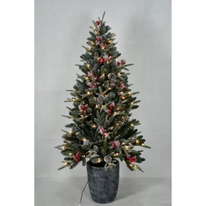 Season's Designs 5Ft Frosted Western White Pine Artificial Potted Christmas Tree with Pinecones and Red Berries Perfect for Outdoor Use on Covered - 1 of 1