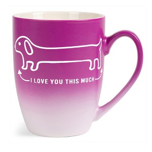 Elanze Designs Witty Pet Lover Coffee Cup Mug 12 Ounce Ceramic With Ombre Gradient Love You This Much Weiner Dog Pink and White - 1 of 4