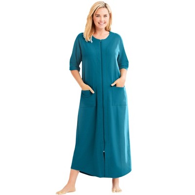 Dreams & Co. Plus Size Petite Long French Terry Zip-Front Robe