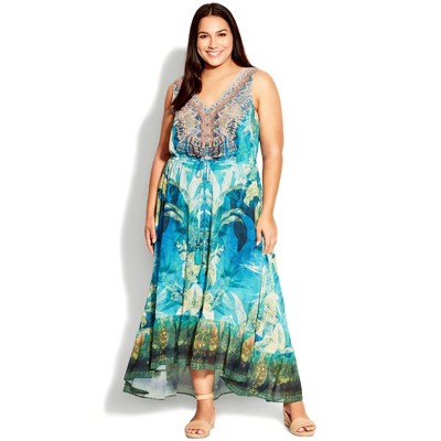 Women's Plus Size Escape Beaded Maxi Dress - Blue Escape | Avenue : Target